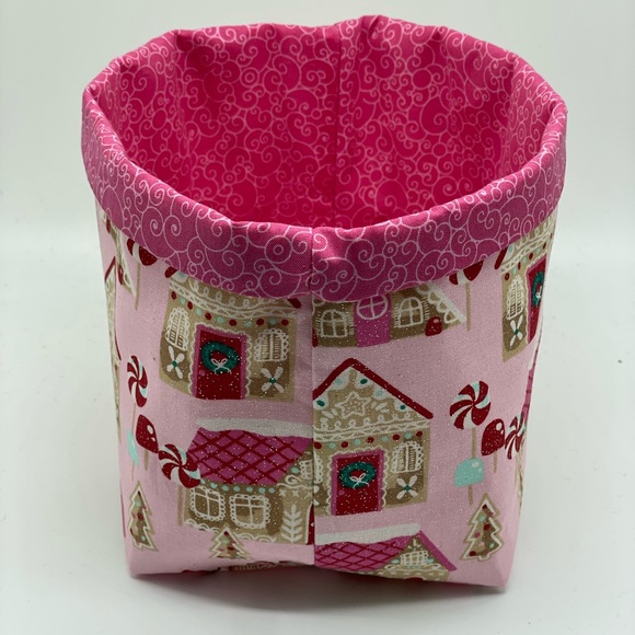 LAST ONE Handmade Christmas Fabric Basket Pink Christmas Basket - Picture 3 of 3